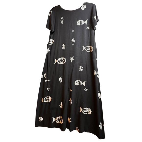 Vtg Connie Choi‎ 90’s Tropical TieBack Maxi Dress Fish Beach Retro Artsy Sz L - Picture 4 of 12